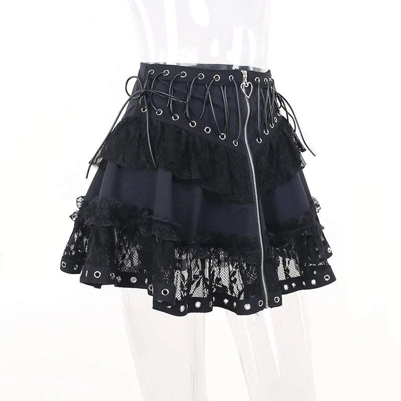 Goth Punk High Waist Zipper Mini Skirt - Festigal