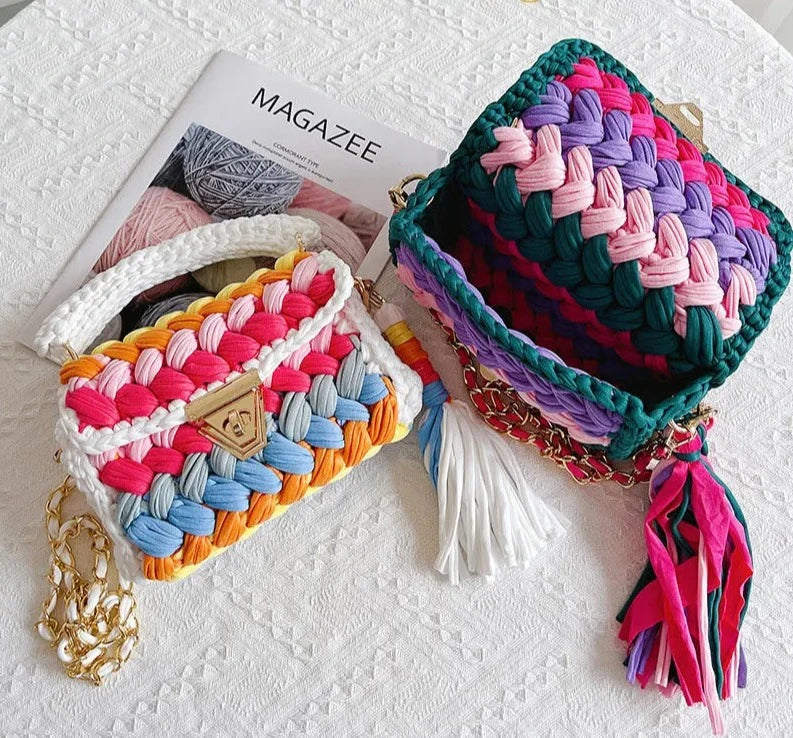 Colourful Crochet Woven Crossbody Bag - Festigal