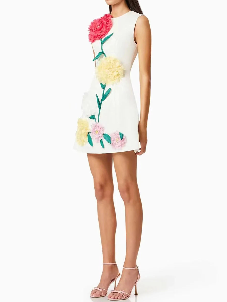 A-Line Flower Applique Dress - Festigal