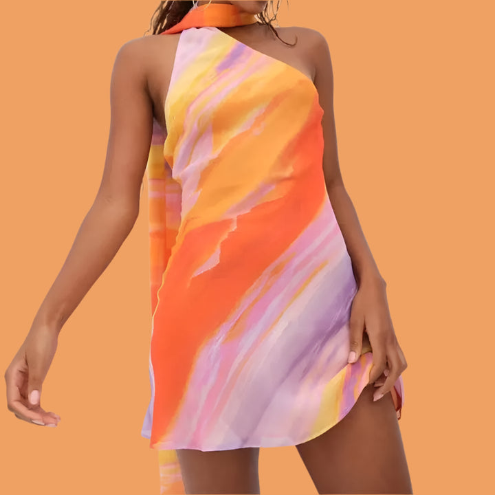One Shoulder Orange Gradient Dress - Festigal