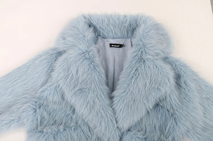 Faux Fur Oversized Collar Coat - Festigal