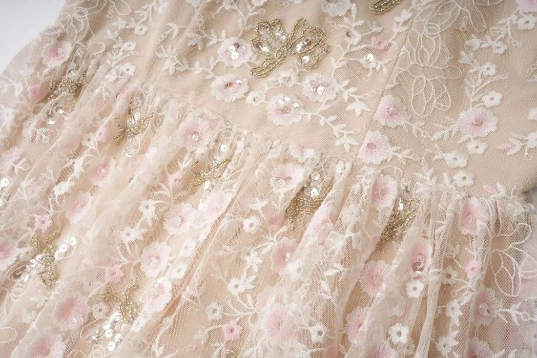 Floral Ruffled Embroidered Maxi Dress