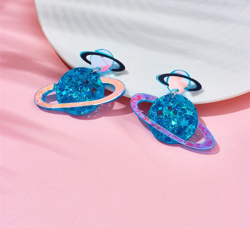 Holographic Saturn Earrings