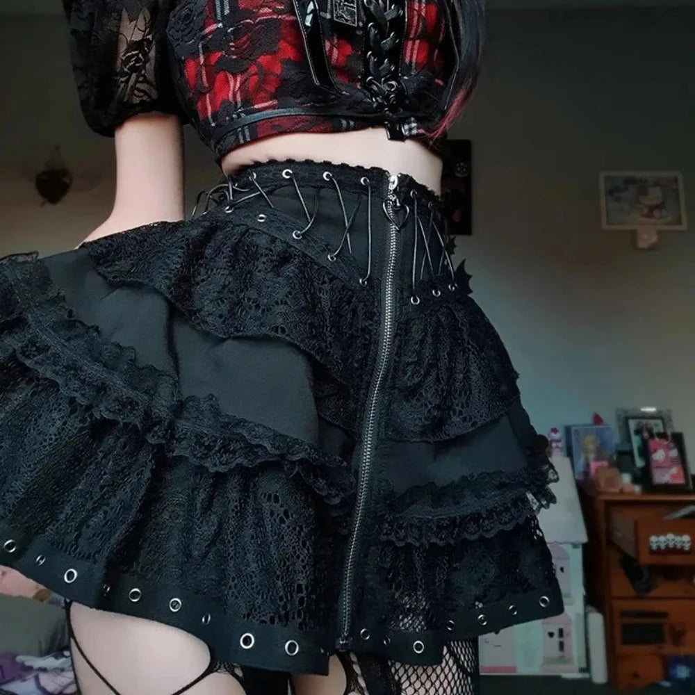 Goth Punk High Waist Zipper Mini Skirt - Festigal