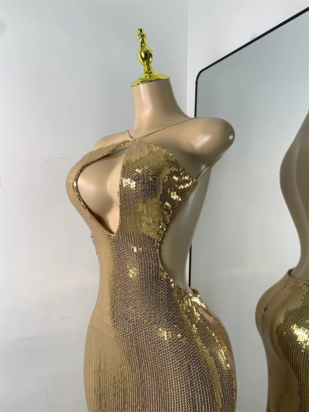 Gold Sequin Halterneck Maxi Dress