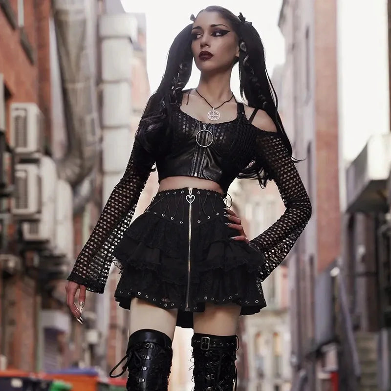 Goth Punk High Waist Zipper Mini Skirt - Festigal