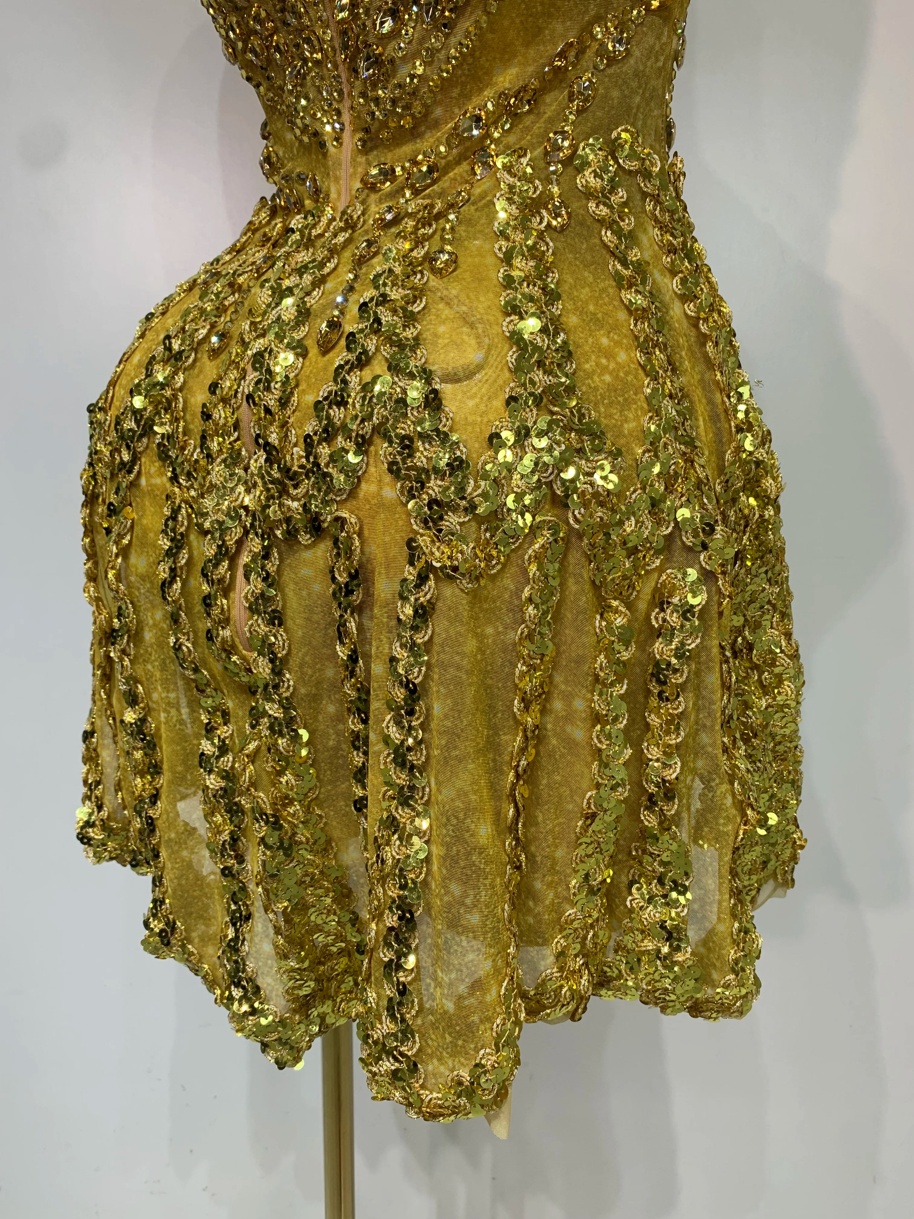 Gold Sweetheart Sequin A-Line Dress