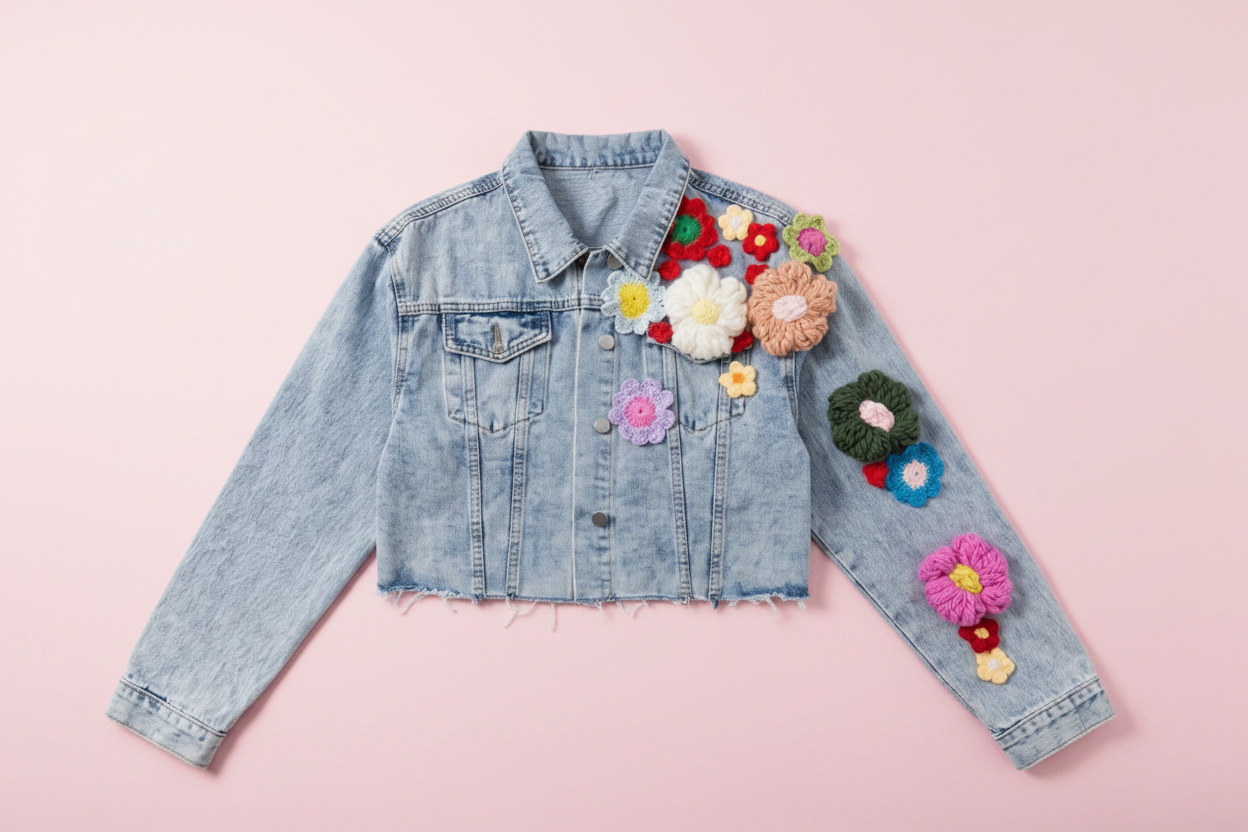 Handknit Floral Demin Jacket