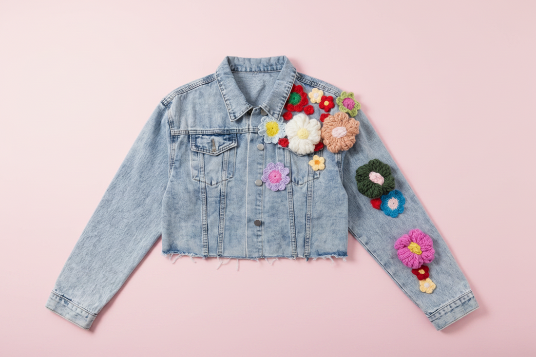 Handknit Floral Demin Jacket