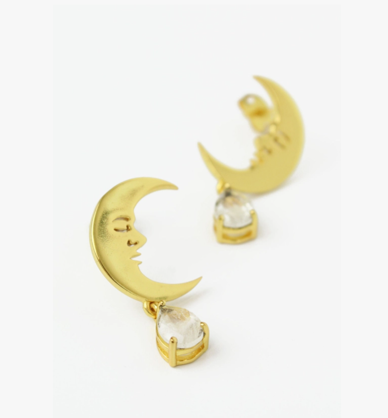 Crescent Moon & Moon Stone Earrings