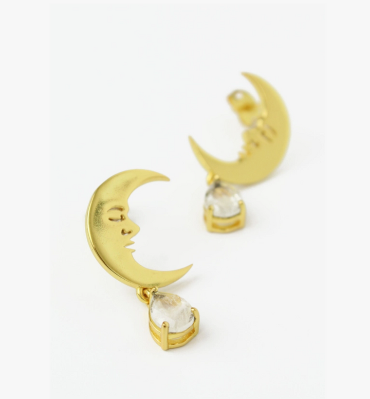 Crescent Moon & Moon Stone Earrings