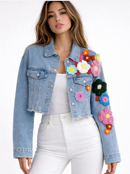 Handknit Floral Demin Jacket