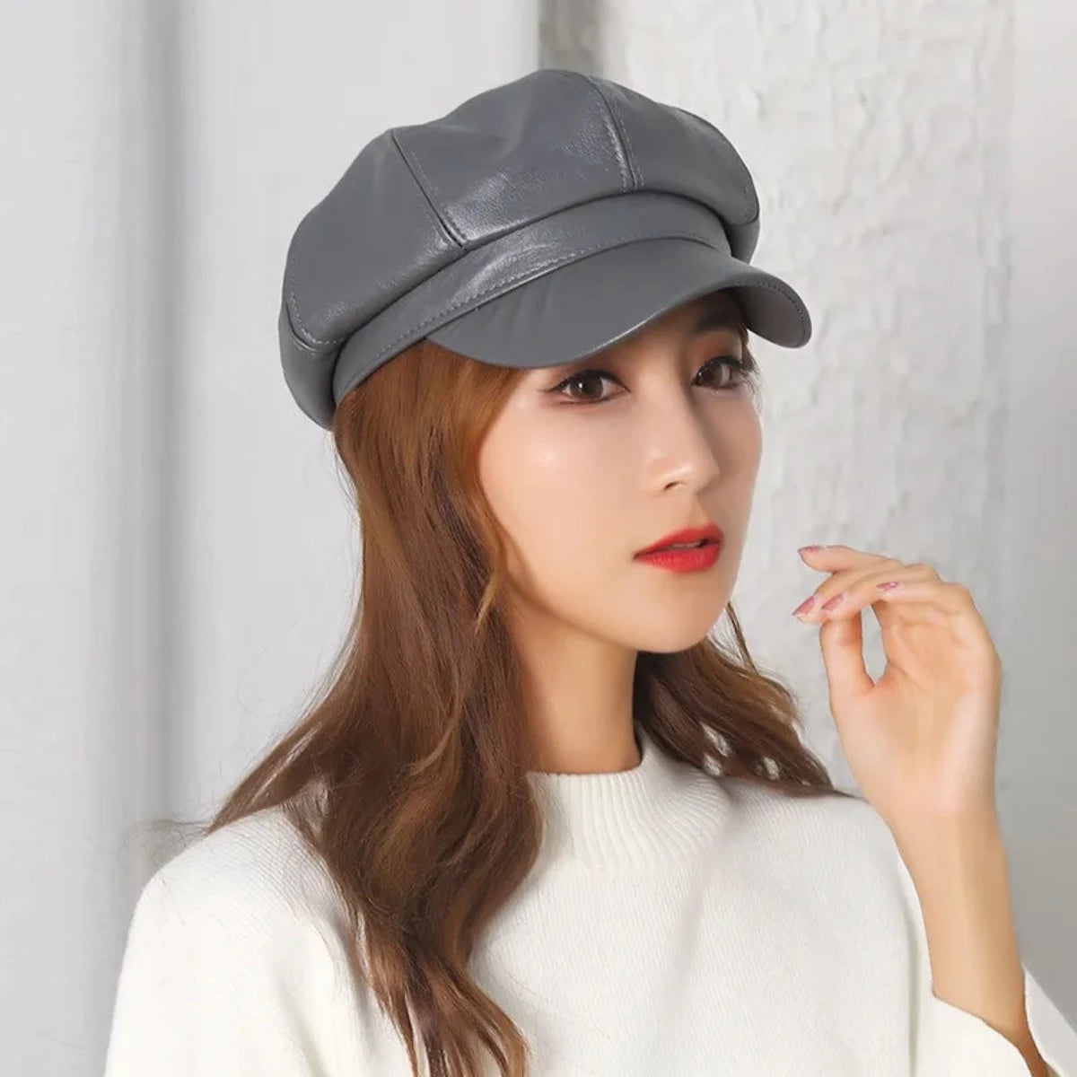 Faux Leather Adjustable Beret Cap - Festigal