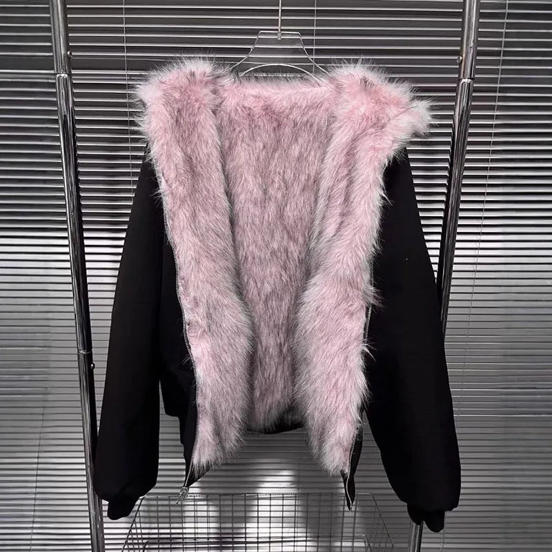 Reversible Black & Pink Fur Jacket