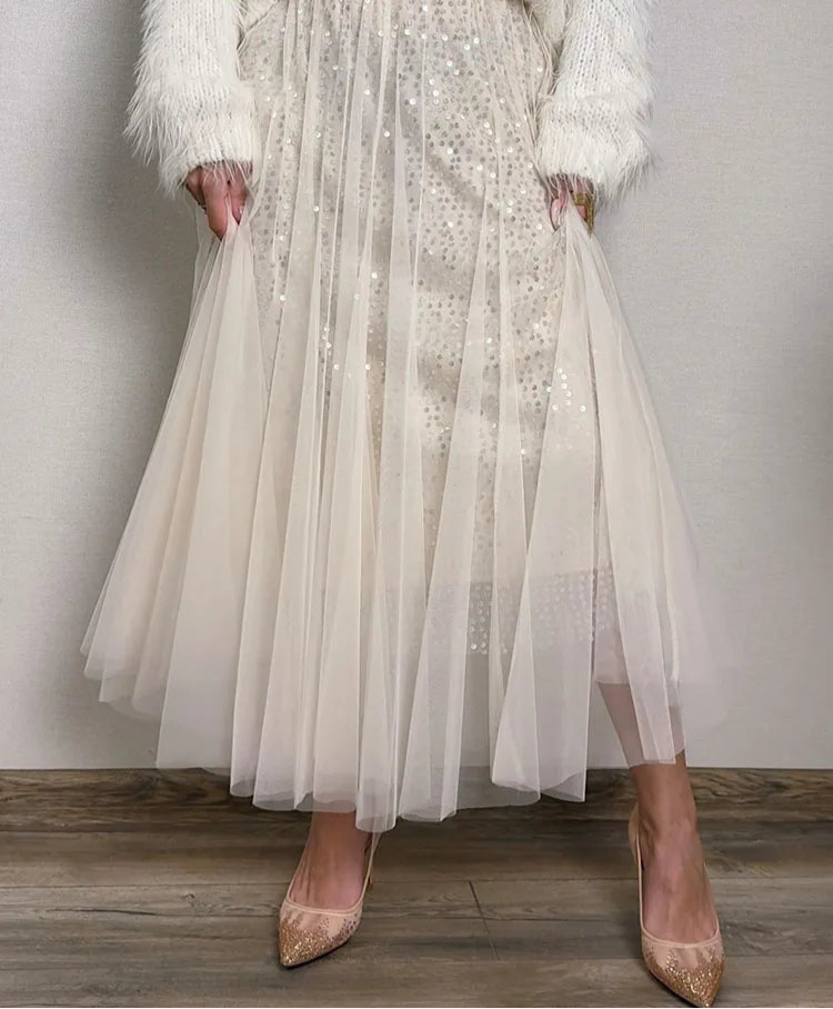 Sequin Mesh Midi Skirt - Festigal