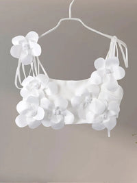 White 3D Floral Crop Top - Festigal