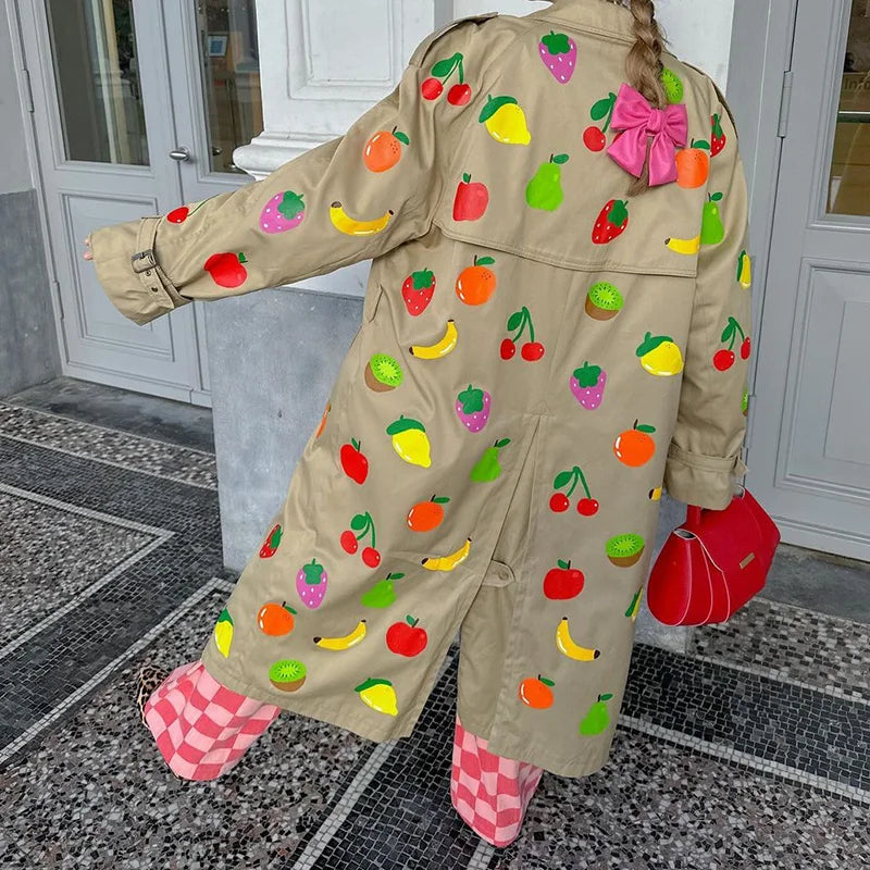Fruit Print Trench Coat - Festigal
