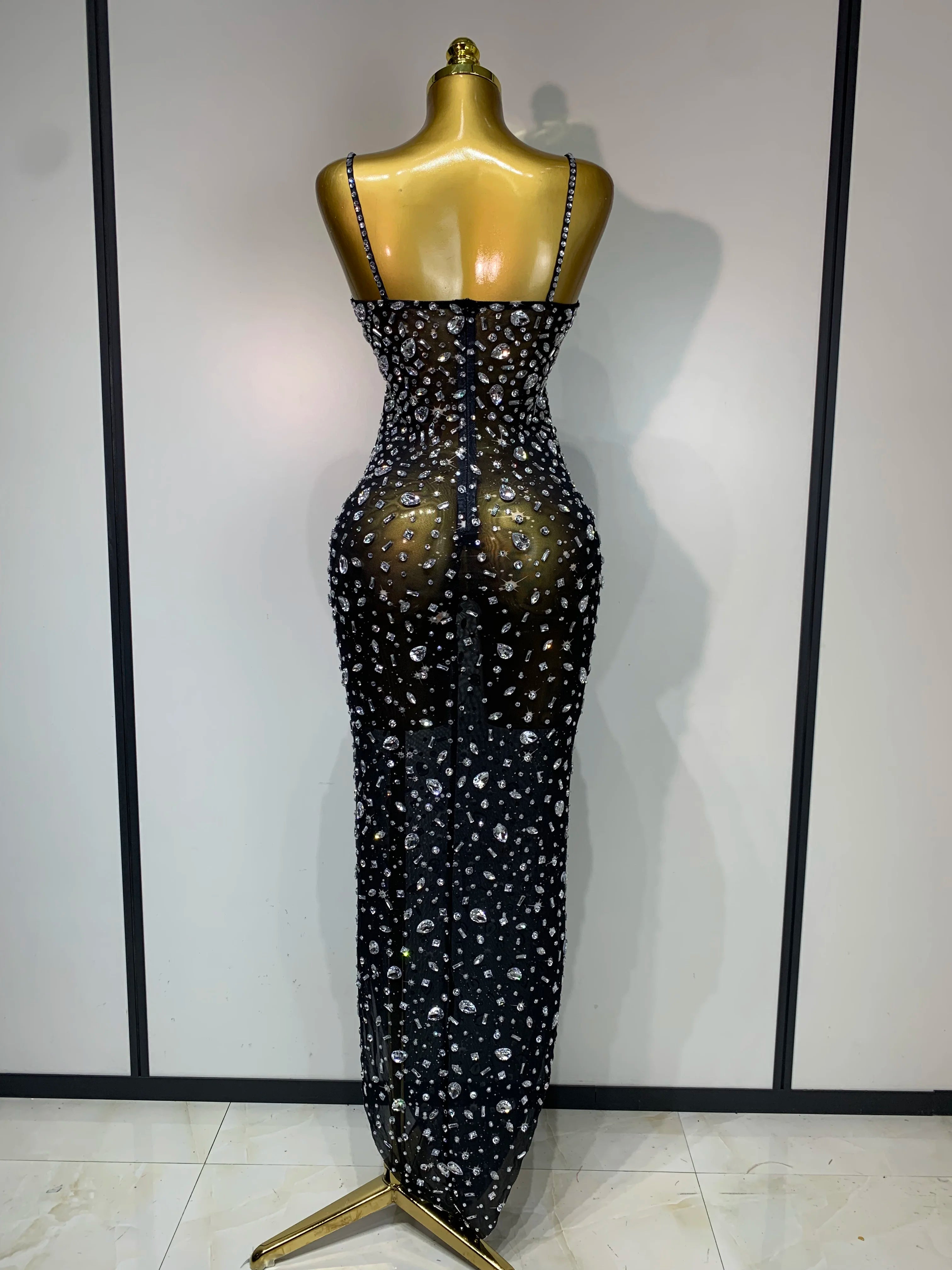 Rhinestone Mesh Maxi Dress