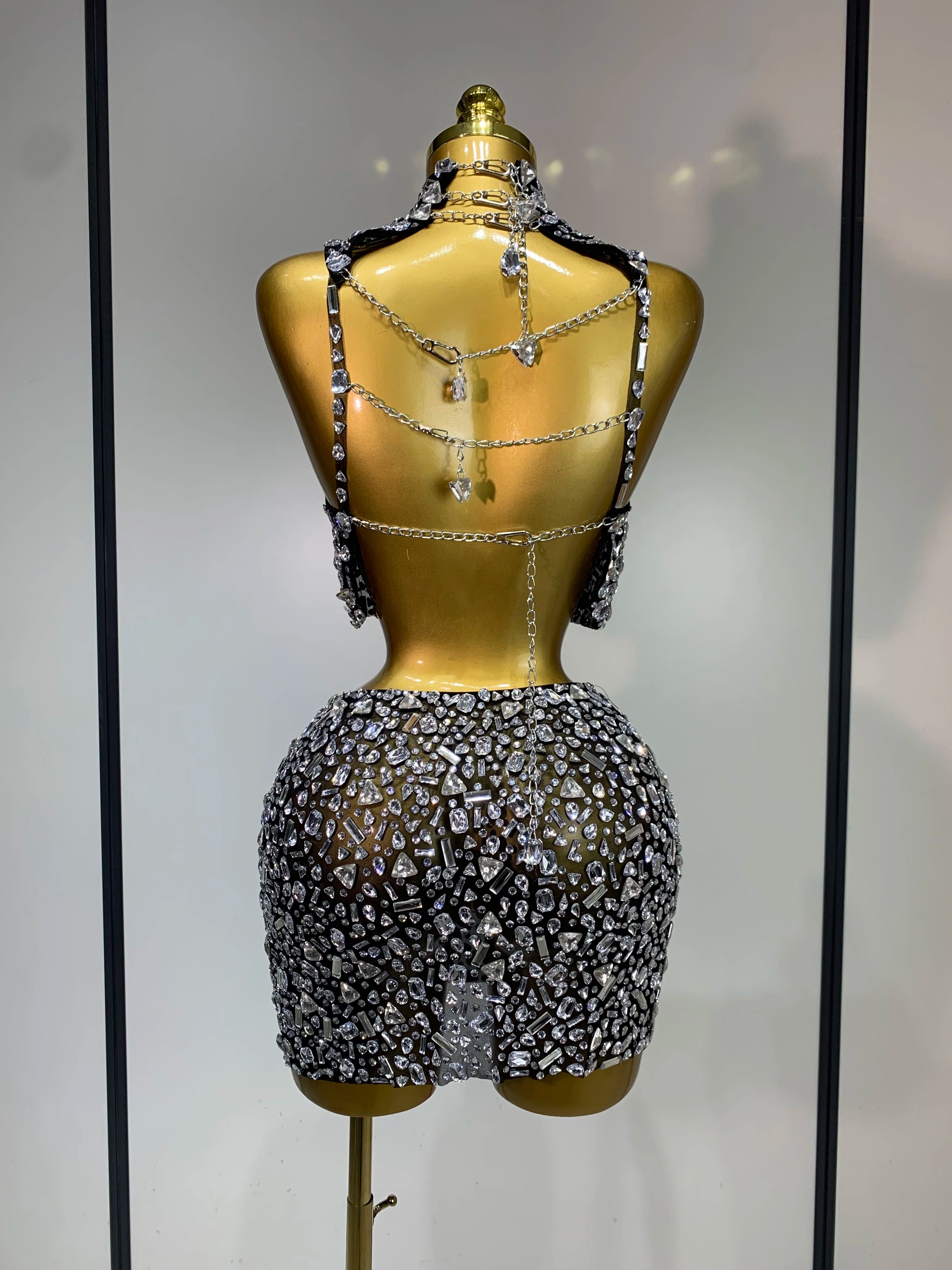 Rhinestone Tank Top & Mini Skirt Set