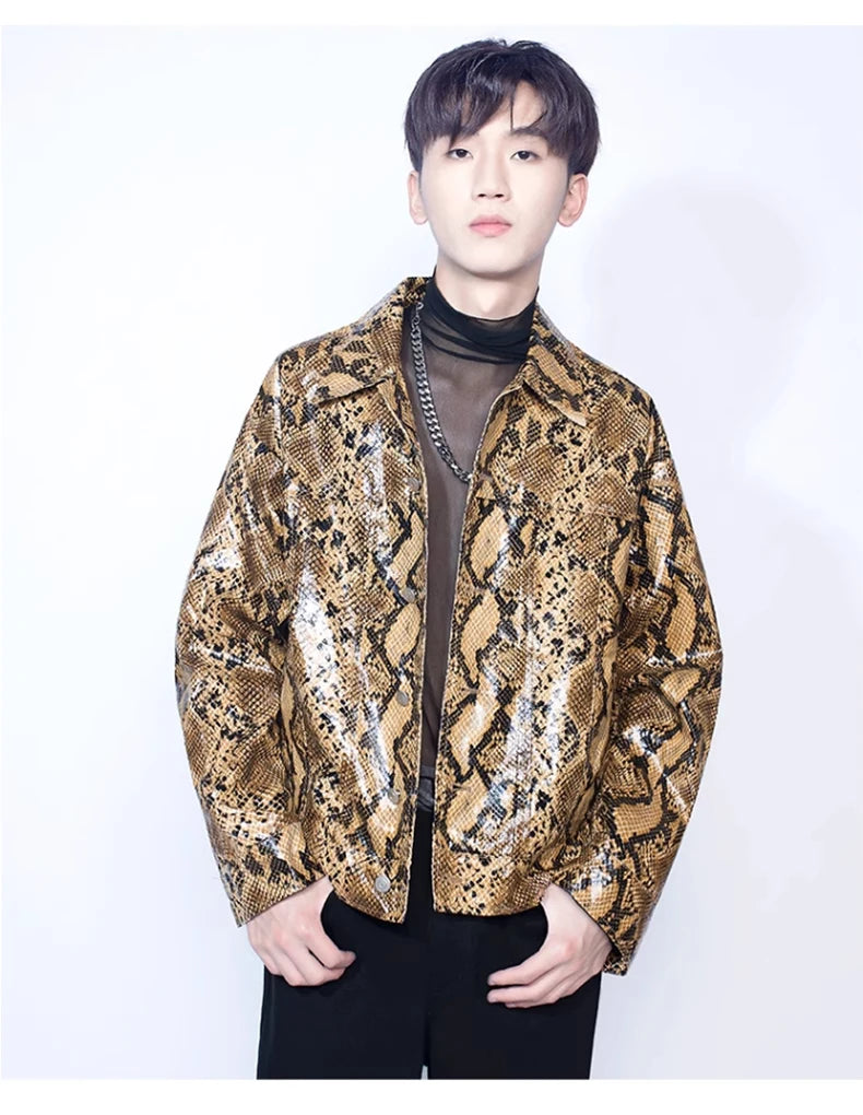 Faux Leather Men’s Snakeskin Jacket - Festigal