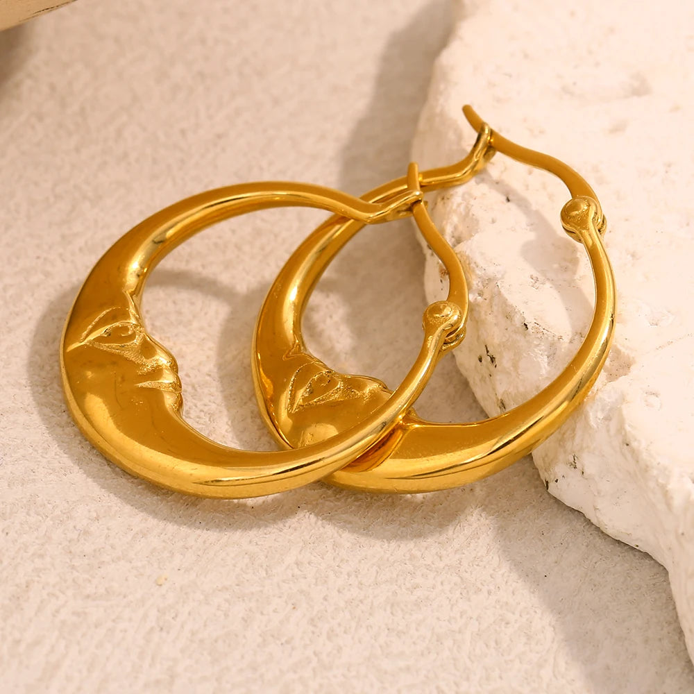 18K Gold Plated Moon Hoop Earrings