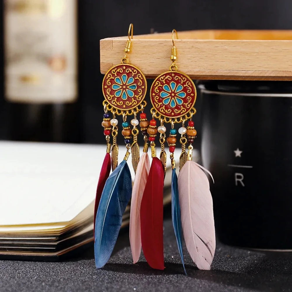 Boho Long Feather Earrings - Festigal