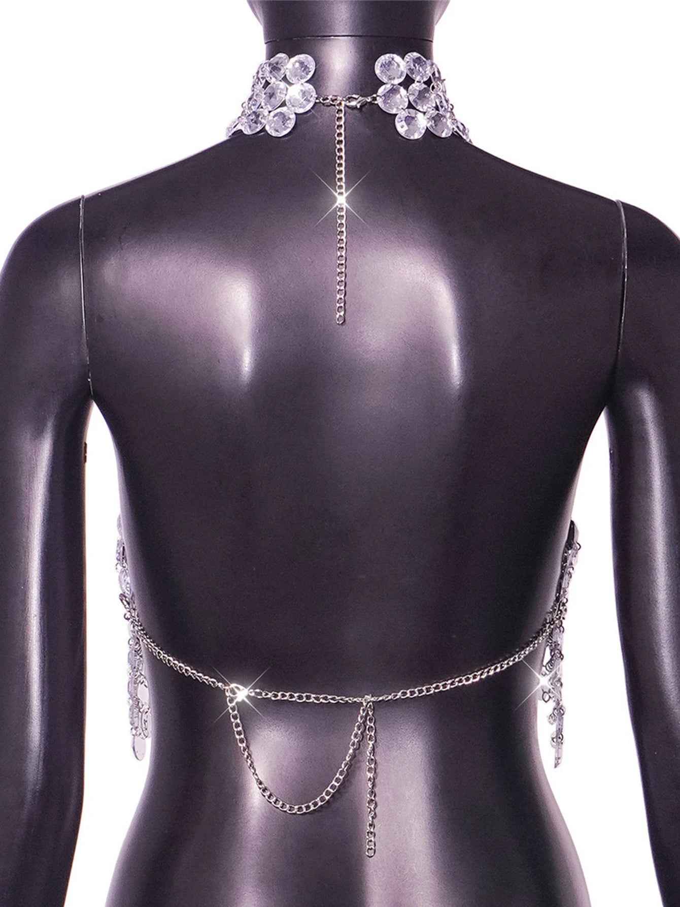 Rhinestone Halter Neck Crop Top - Festigal