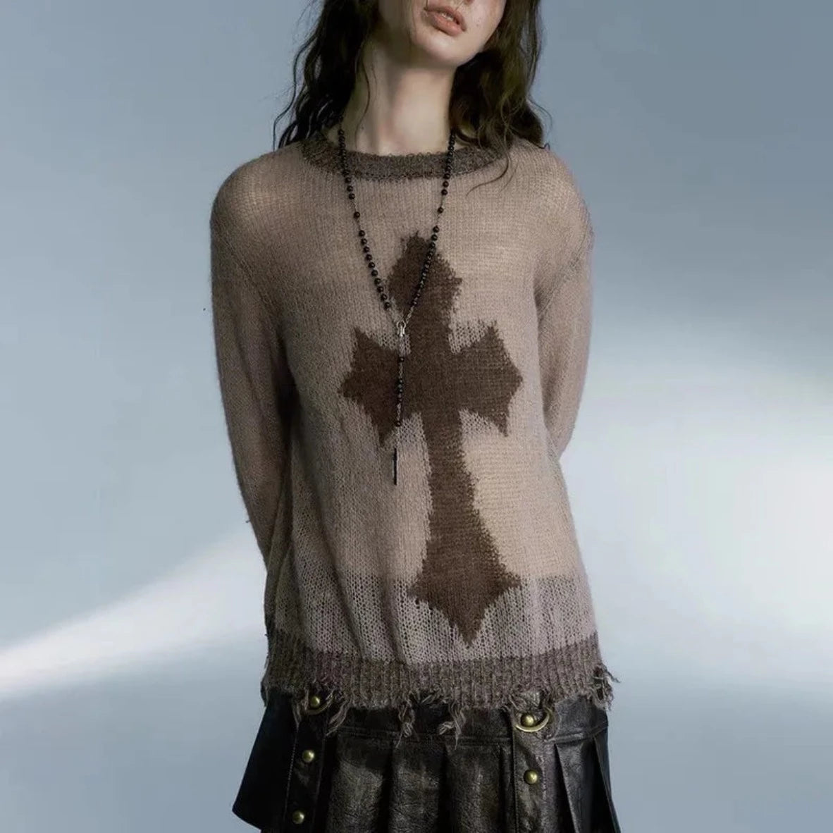 Distressed Grunge Cross Sweater