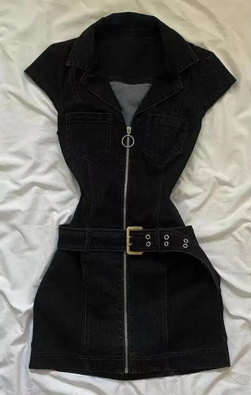 Denim Zip Up Mini Dress - Festigal