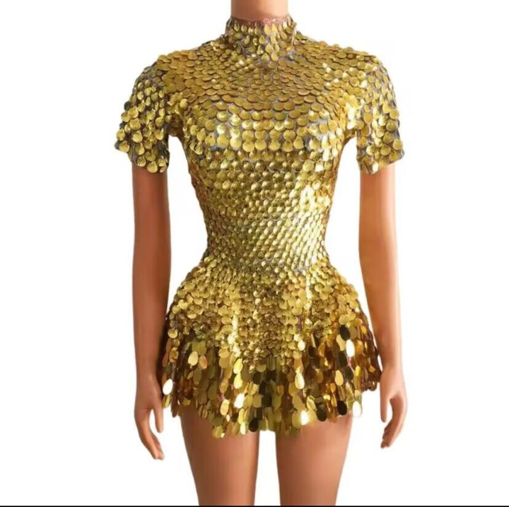 Shimmering Sequins Mermaid Leotard Micro Dress - Festigal