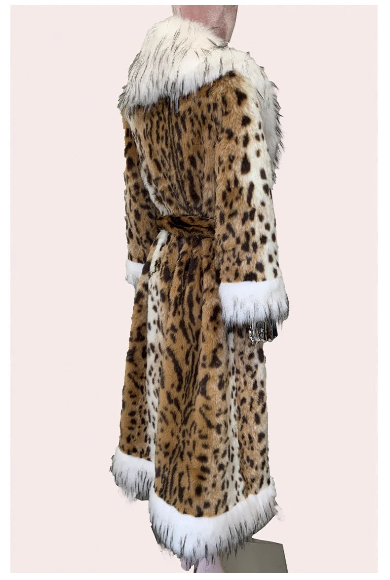 Long Faux Fur Leopard Print Coat