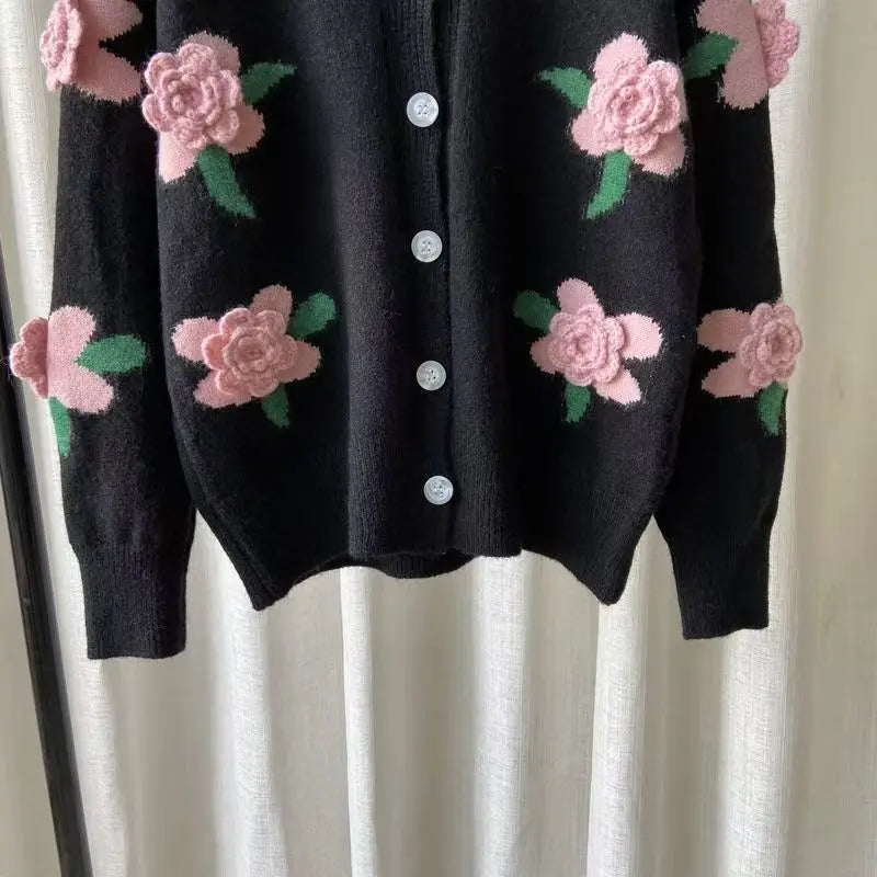 Rose Applique Knit Cardigan - Festigal