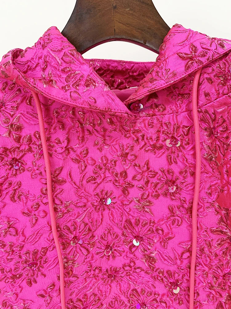 Pink Beaded Floral Hoodie