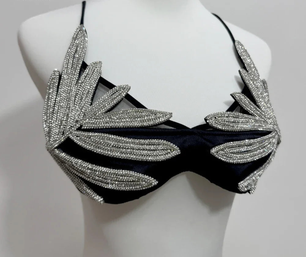 Leaf Rhinestone Bra - Festigal