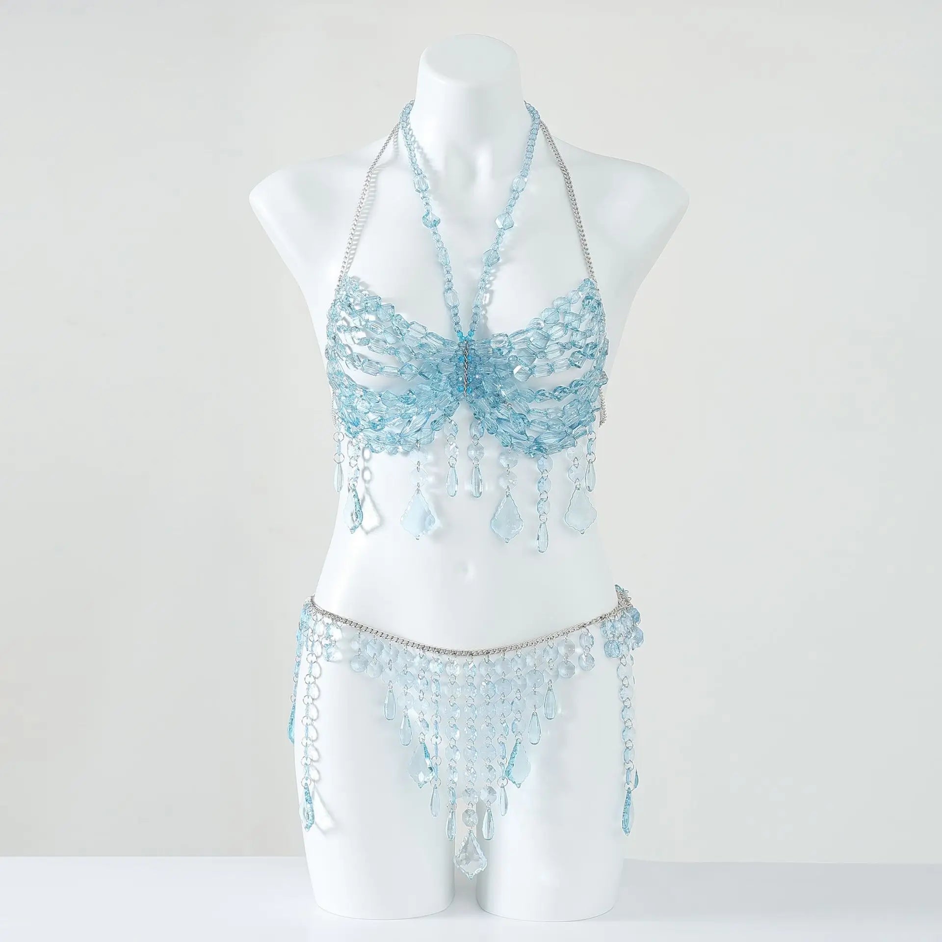 Beaded Tassel Chain Halter Neck Top