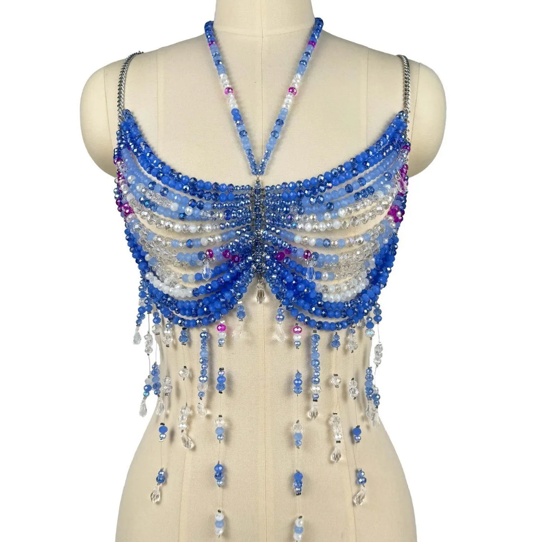 Beaded Tassel Chain Halter Neck Top