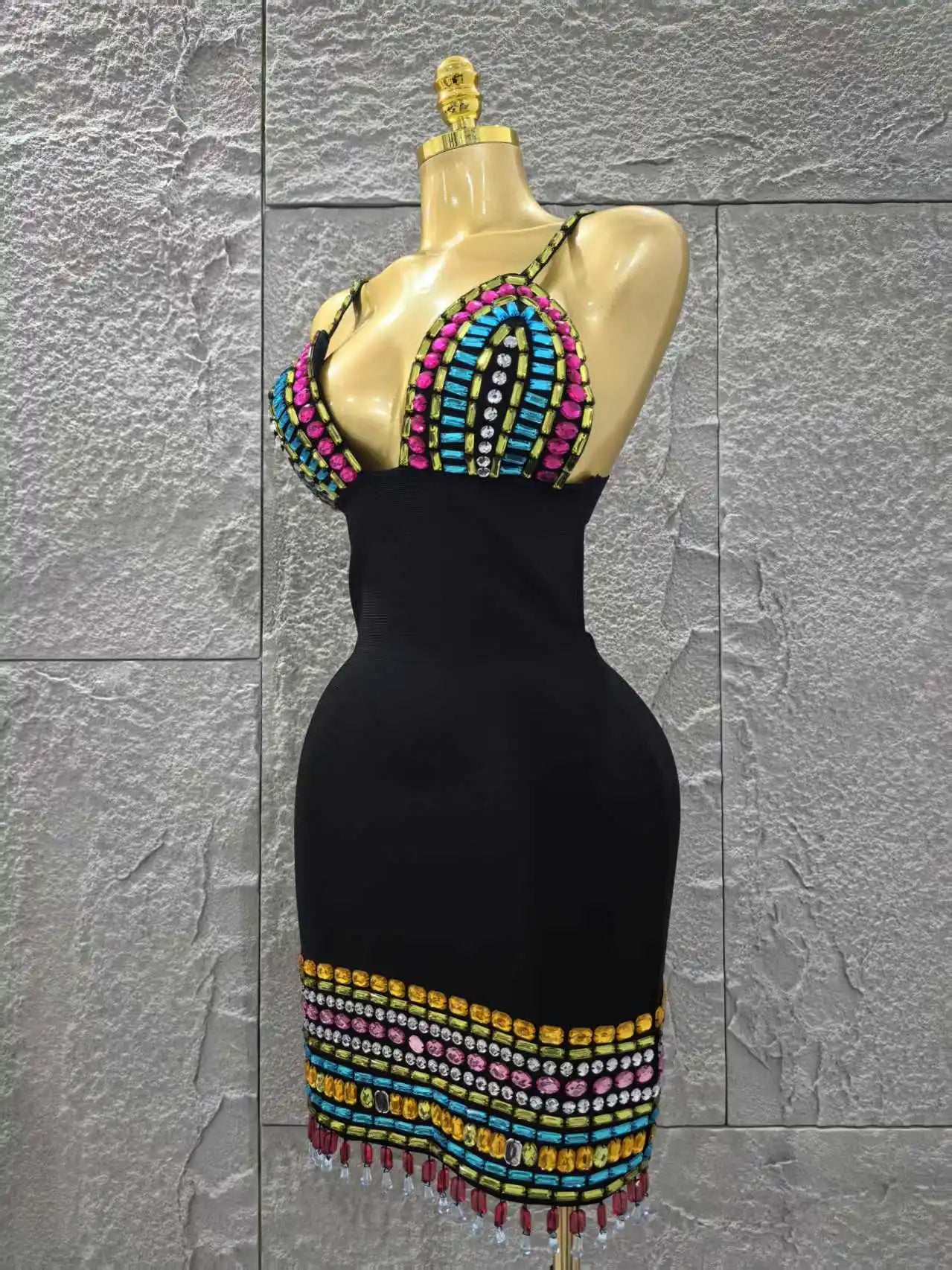Gem Embellished Bodycon Dress - Festigal