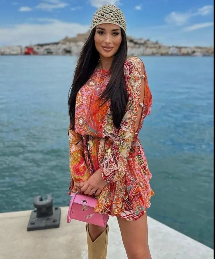 Orange Paisley Skater Dress - Festigal