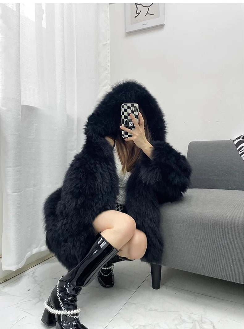 Faux Fur Hooded Coat - Festigal