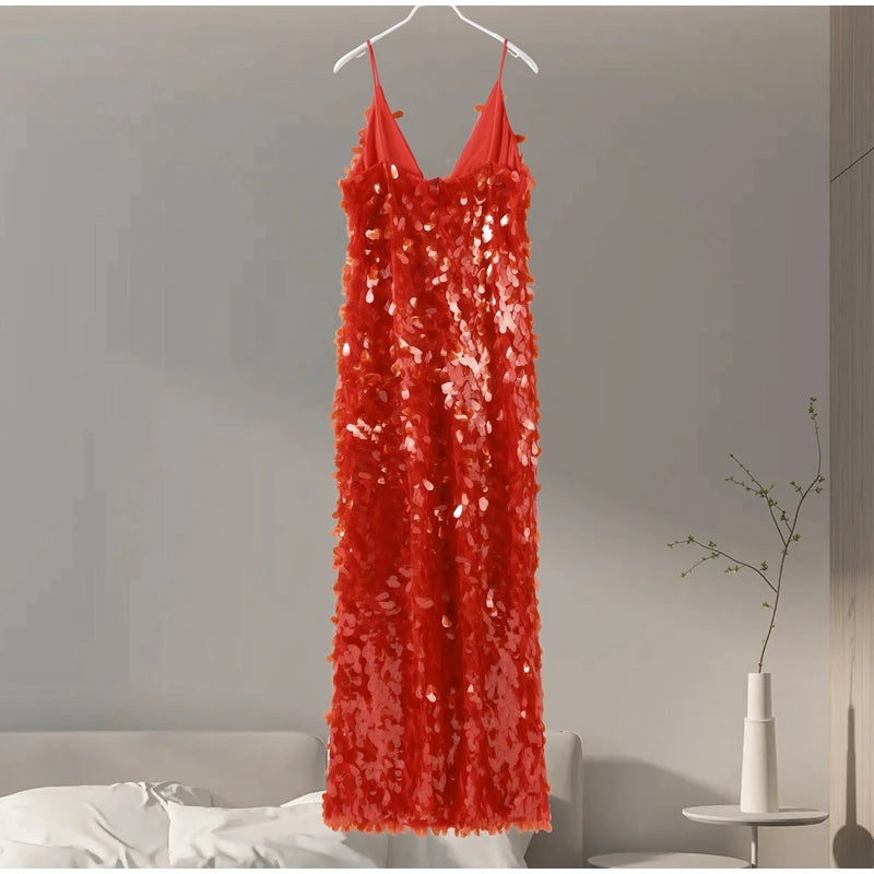 Red Sequin Maxi Dress - Festigal