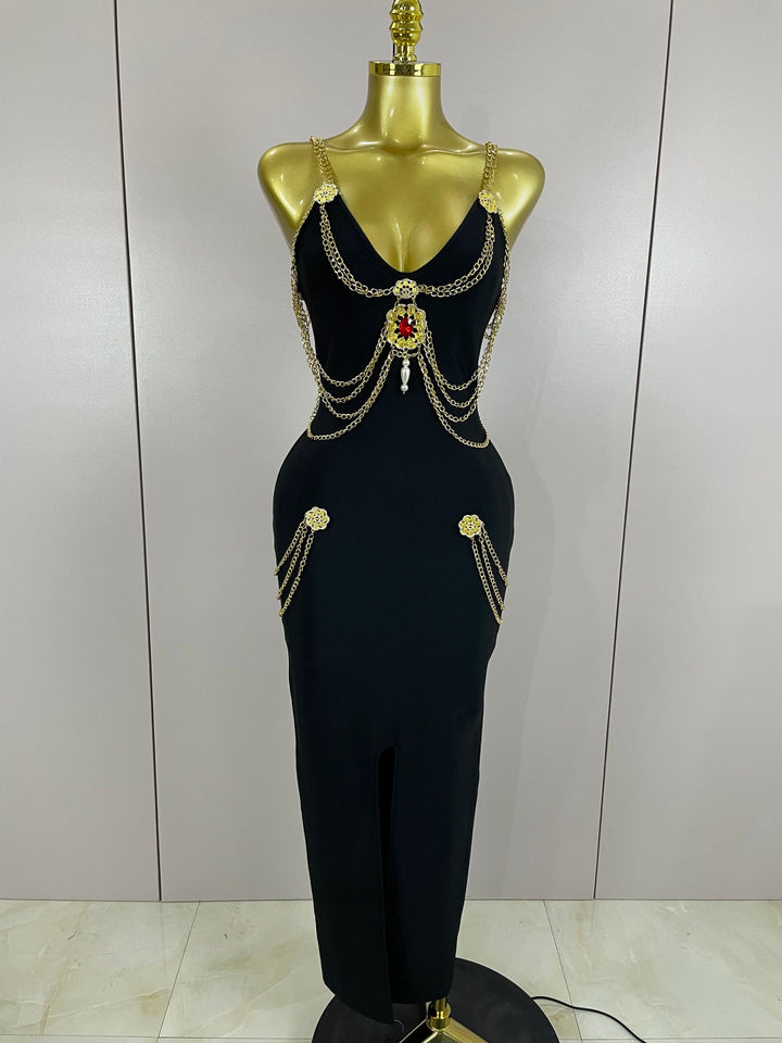 Brooch Chain Maxi Dress - Festigal