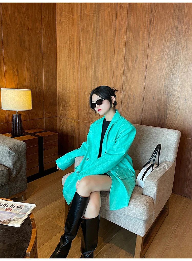 Crocodile Faux Leather Blazer - Festigal