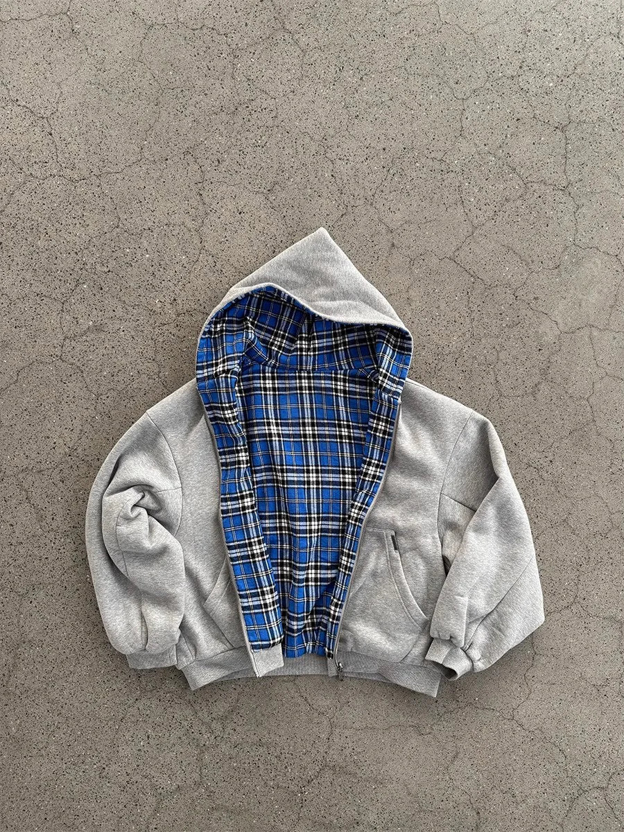 Men's Grey & Blue Check Hoodie