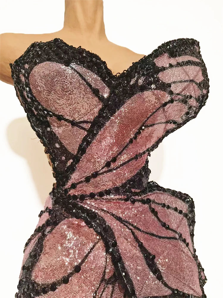3D Butterfly Wing Asymmetrical Dress