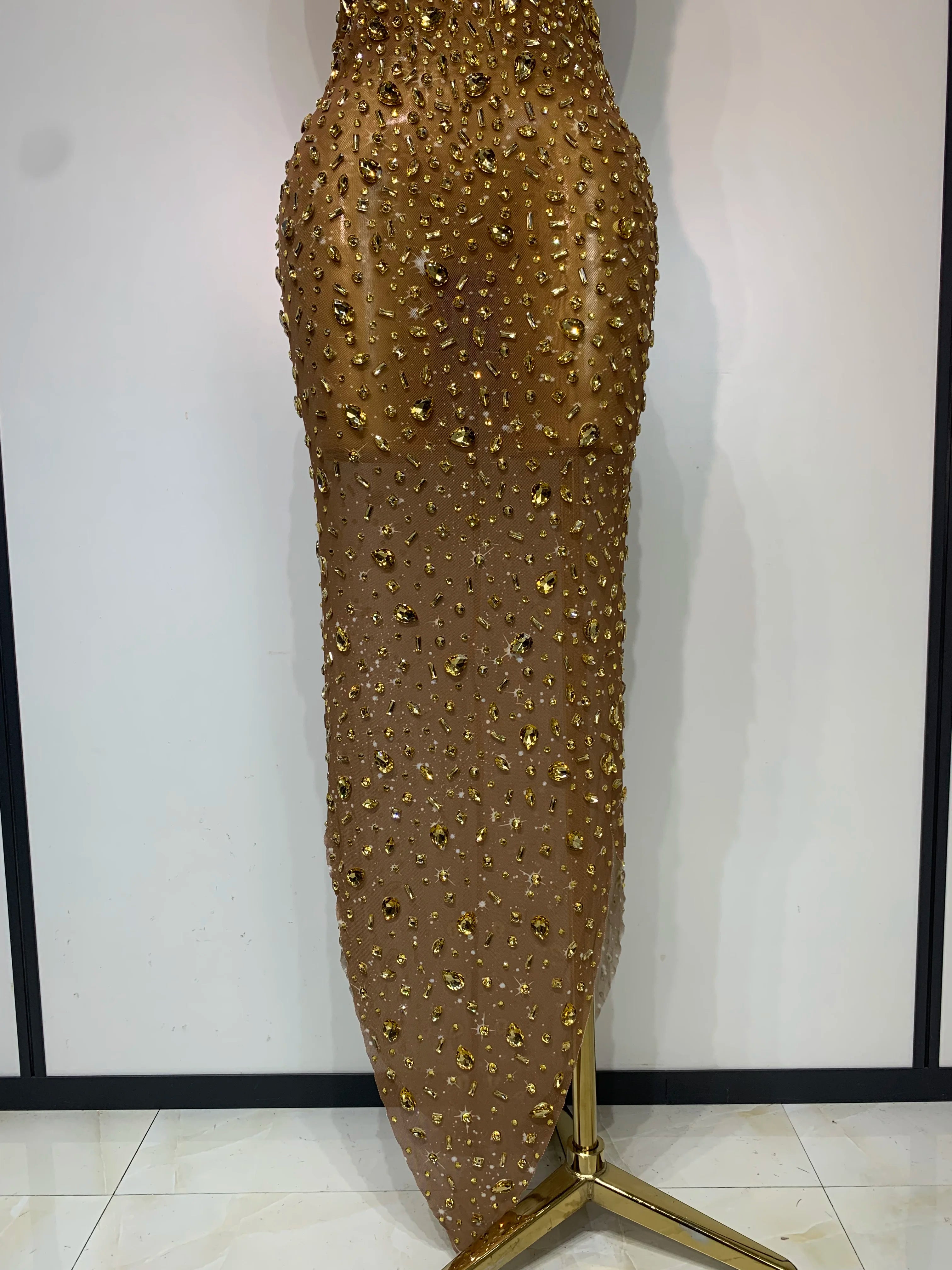 Rhinestone Mesh Maxi Dress