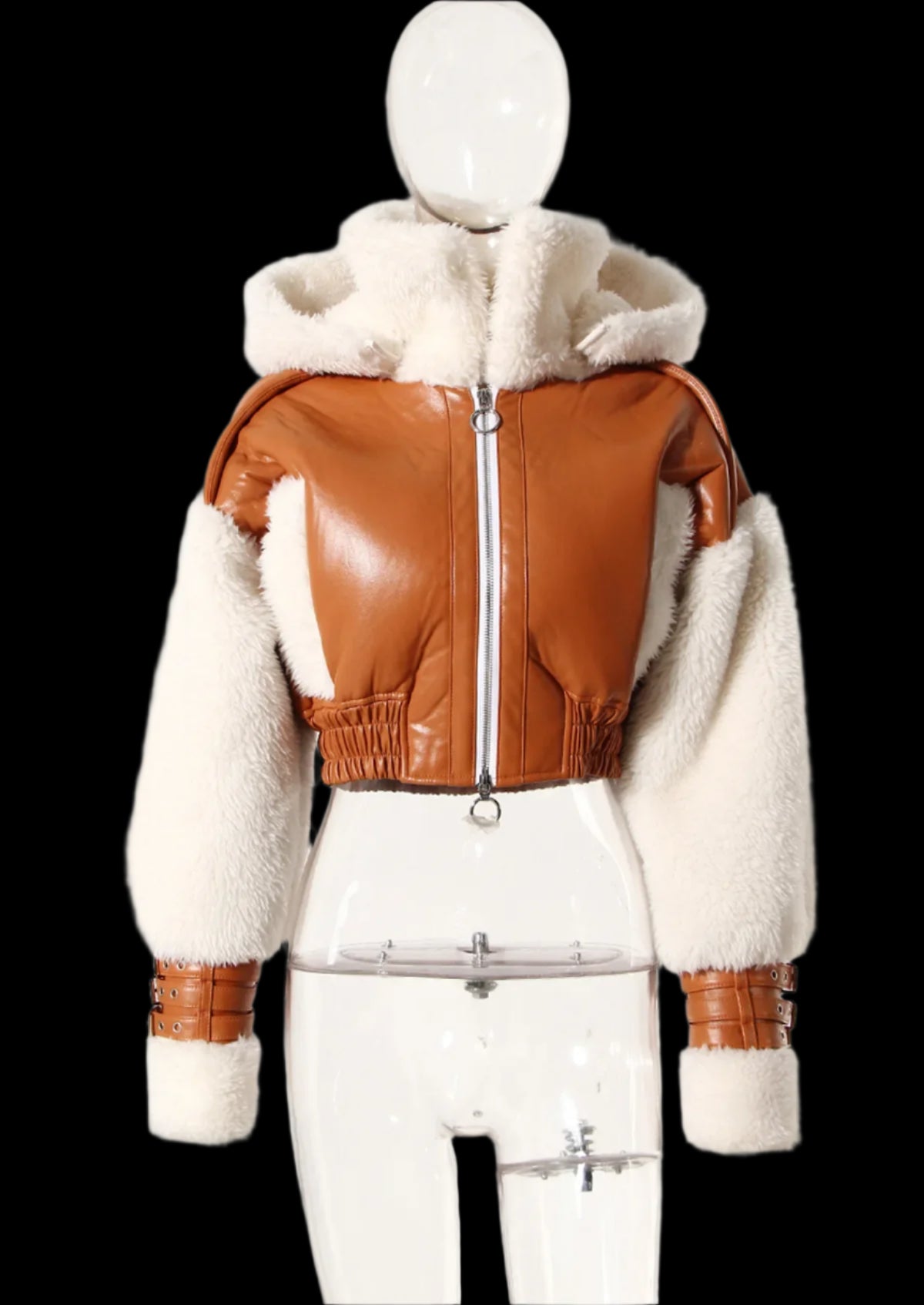 Faux Leather Patchwork Bomber Jacket - Festigal