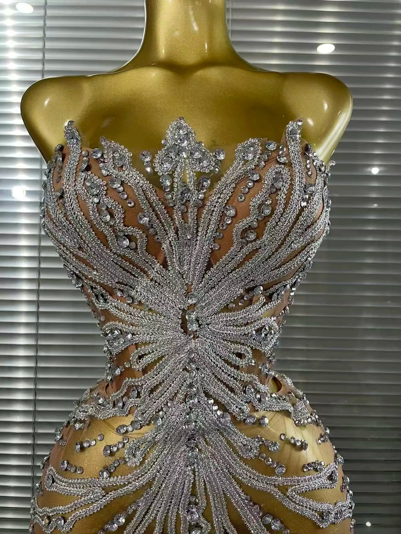 Rhinestone Mesh Strapless Dress