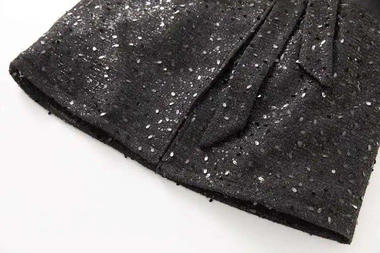 Long Sequin Fur Black Coat - Festigal