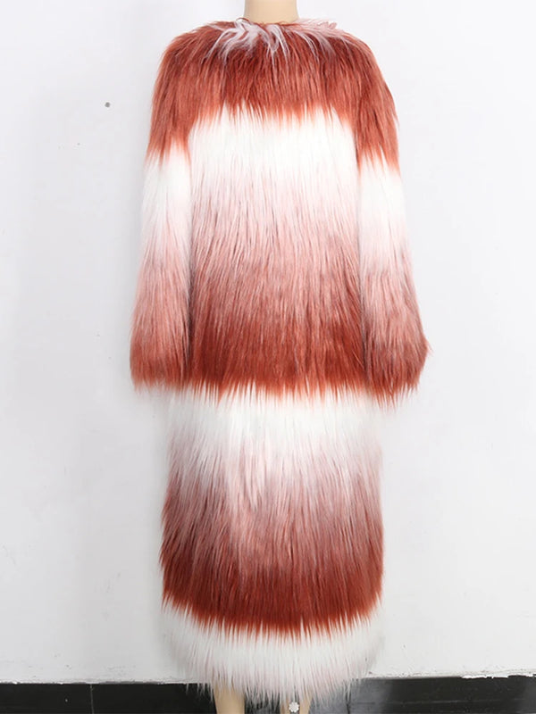 Ombre Faux Mongolian Fur Coat