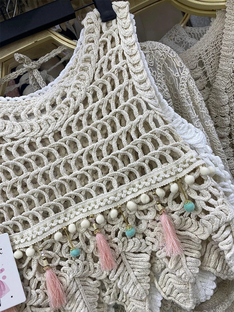 Knitted Leaf & Tassel Crop Top - Festigal